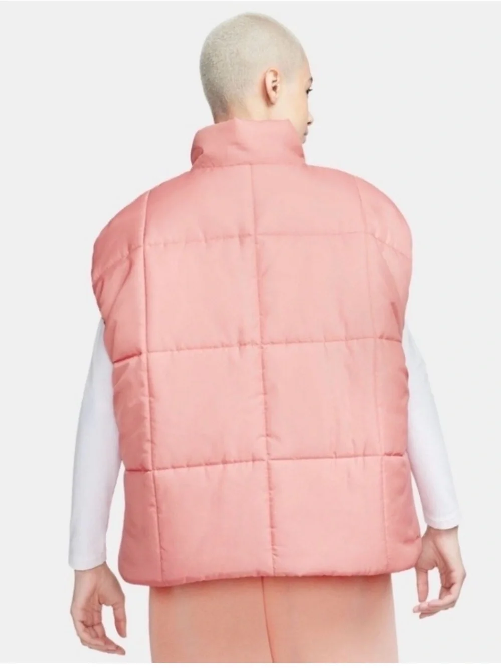 Nike Coral Pink Quilted Puffer Vest - Sleeveless Zip Front